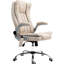 Chaise vibrante de massage et de chaleur en blanc crème, avec hauteur d'accoudoir réglable, hauteur de réflexion stratégique, rotation en douceur et pliable