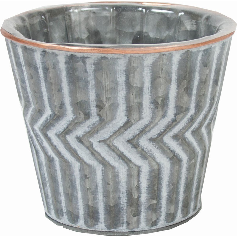 Metal Pot Planter, 4.25" H x 5" W x 5" D, Gray/White/Copper