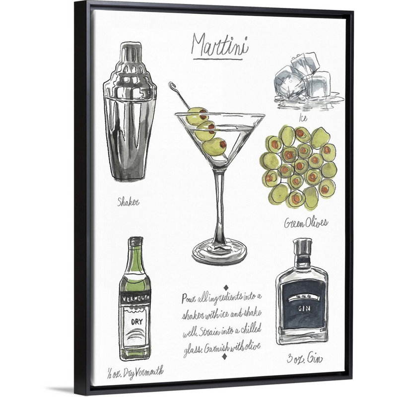«Classic Cocktail - Martini» par Naomi McCavitt, impression sur toile, H 25,7 po x l 19,7 po x P 1,75 po, Cadre flottant noir