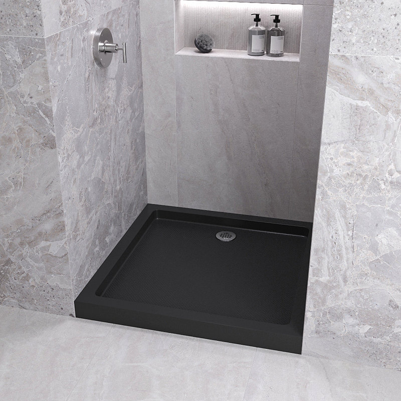 Streamline NT-2121-36BL-AL 36 in. x 36 in. Alcove Acrylic Shower Base in Glossy Black with Center Drain, Drain Included