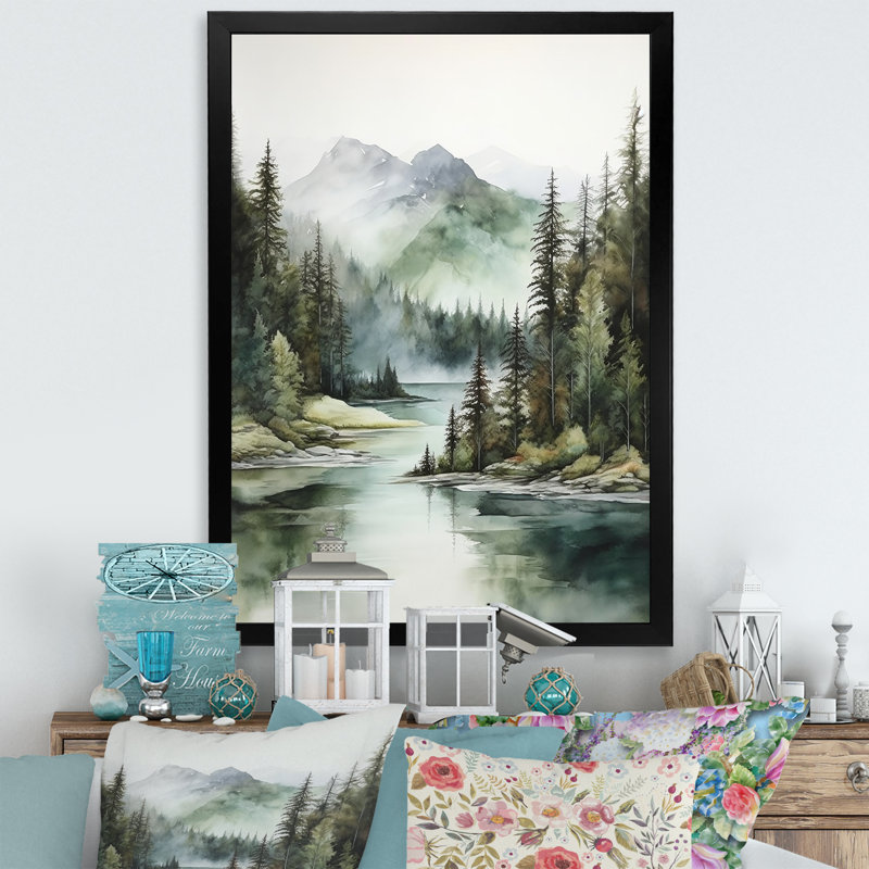 Impression sur toile, "Minimalisme lac tranquillité I", Cadre simple noir, H 44 po x l 34 po x P 1,5 po
