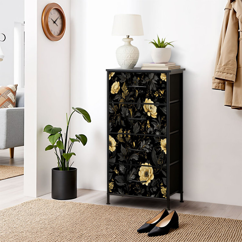 4 Drawer Dresser for Bedroom, Narrow Chest of Drawers, Wooden Top and Study Iron Frame 18"x37.5"-(WxH)