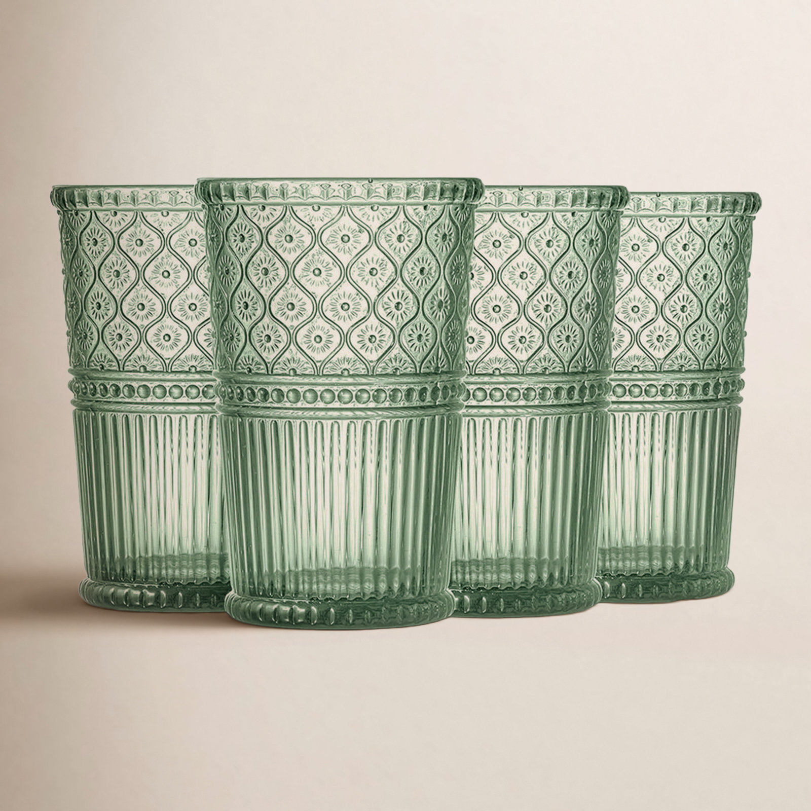 Claro Ribbed Crystal Drinking Glass, Green