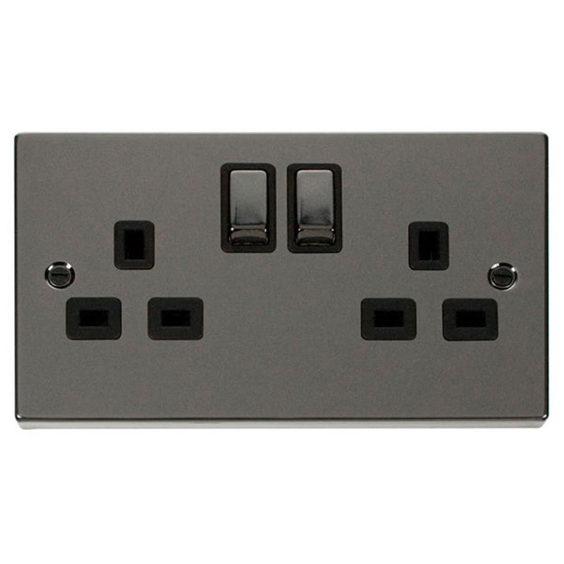 Black Nickel 2 Gang 13A DP Ingot Twin Double Switched Plug Socket