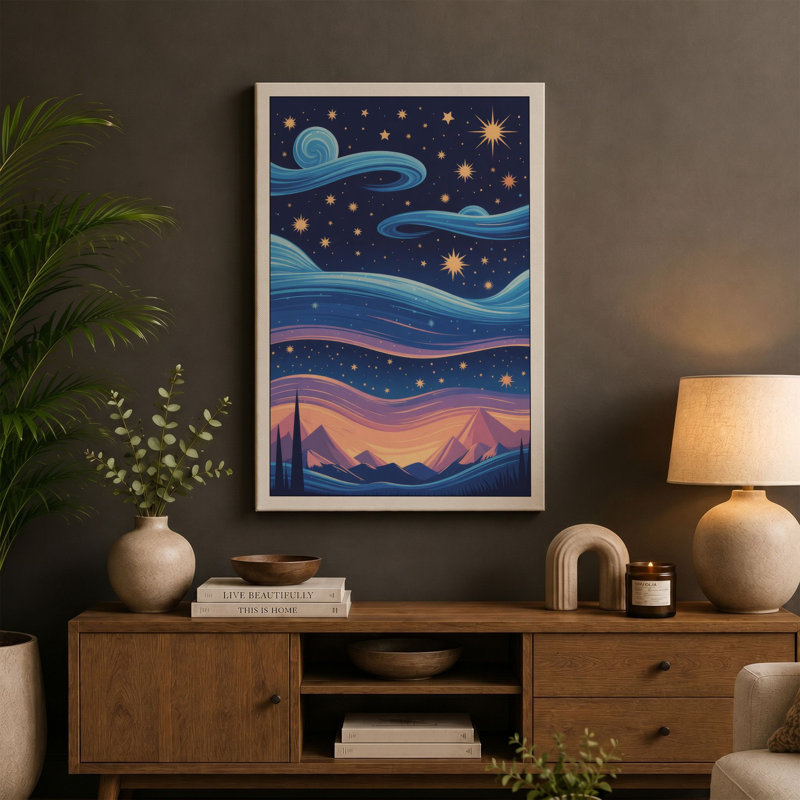 Desert Under Stars Minimalist - Wrapped Canvas, 36x24 - 91.4 x 61.0 cm, White Border