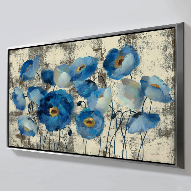 "Aquamarine Floral" par Silvia Vassileva, reproduction sur toile dans un cadre flottant, H 21,5 po x l 33,5 po, Argent argent