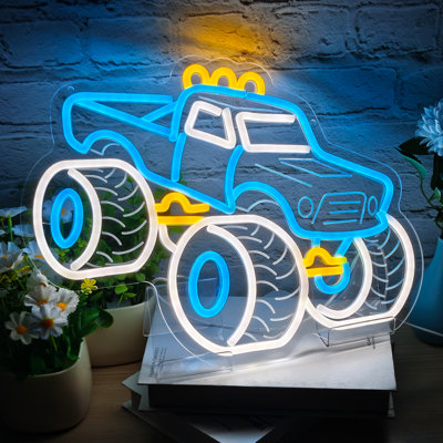 Truck Neon Signs For Wall Decor, Vehicle Neon Lights For Bedroom, Truck Toys Lover- Monster Truck Led Neon Light