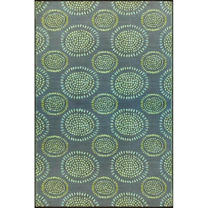 Modern Green Circle Floral Patterned Woven Gun Washable Rug, Rectangle 4'8" x 6'7"