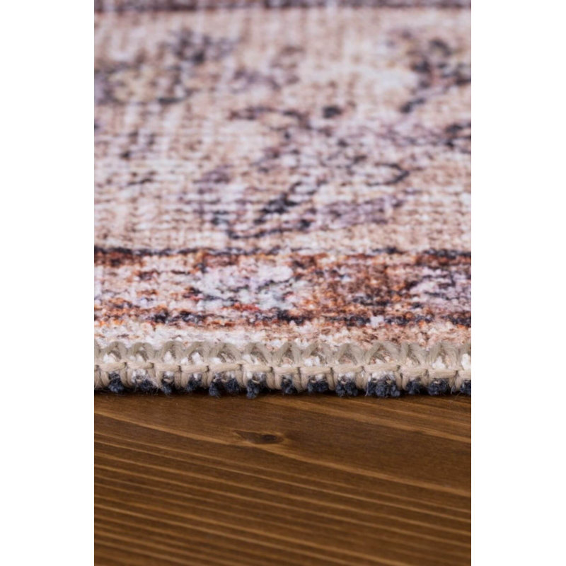 Tapis décoratif brun et beige, Tapis de couloir 2 pi 6 po x 7 pi 7 po