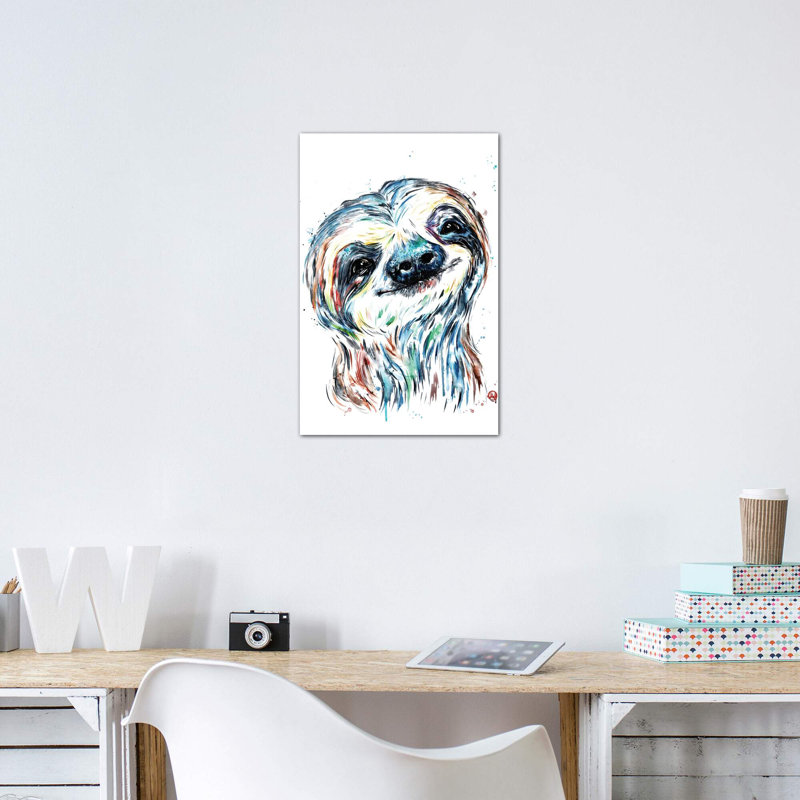 " Smiley Sloth " by Lisa Whitehouse, Wrapped Canvas, No Mat, 60" H x 40" W x 1.5" D