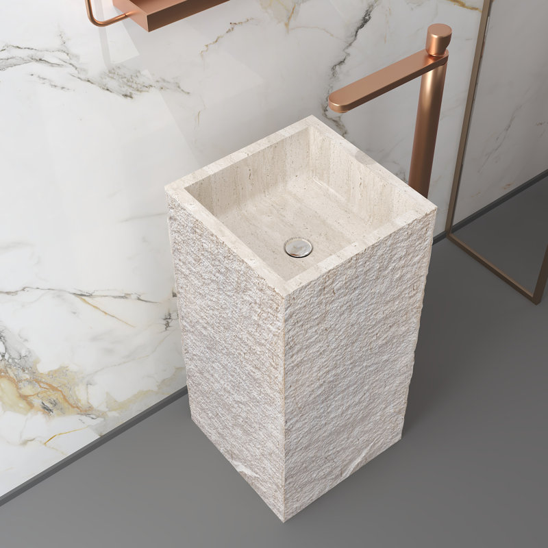34" Tall Marble Pedestal Bathroom Sink Solid Surface Bathroom Sink