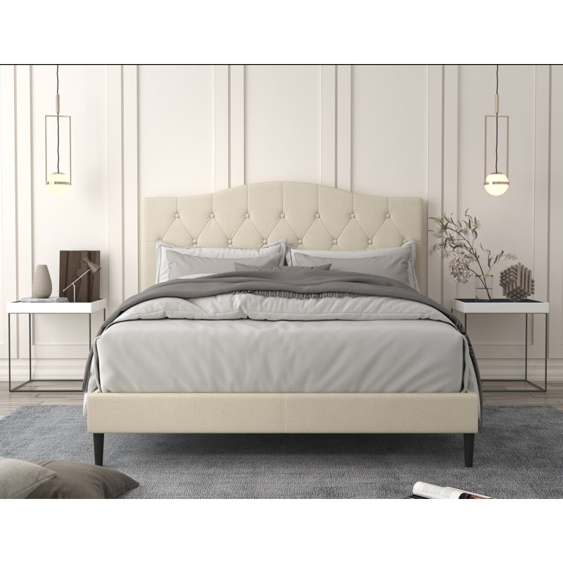 Arnette Upholstered Platform Bed, Full / Double, Beige
