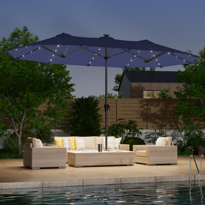 13x7.2Ft LED Double-Sided Twin Outdoor Market Patio Umbrella with Crank for Balcony Shade