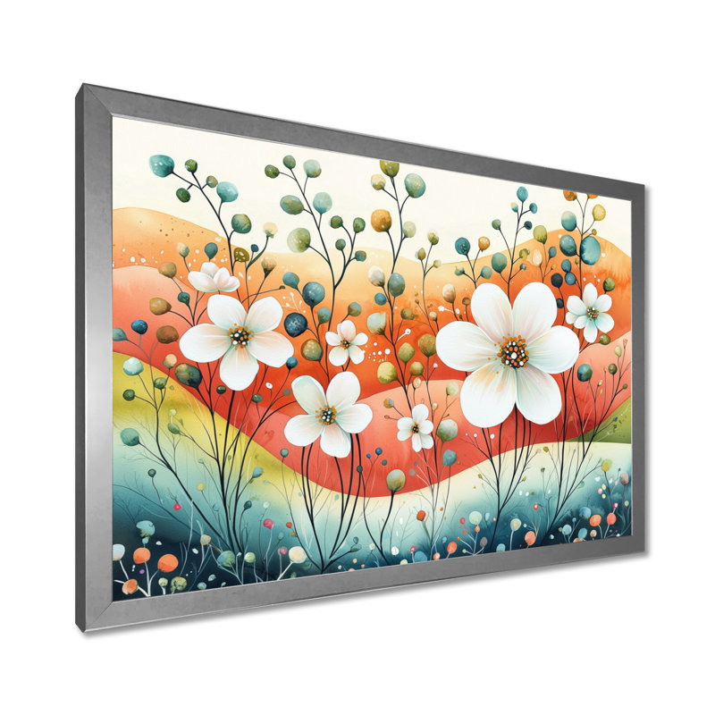 Désert, fleur de pommier, champ I, Argent argent, H 16 po x l 32 po, Picture Framed