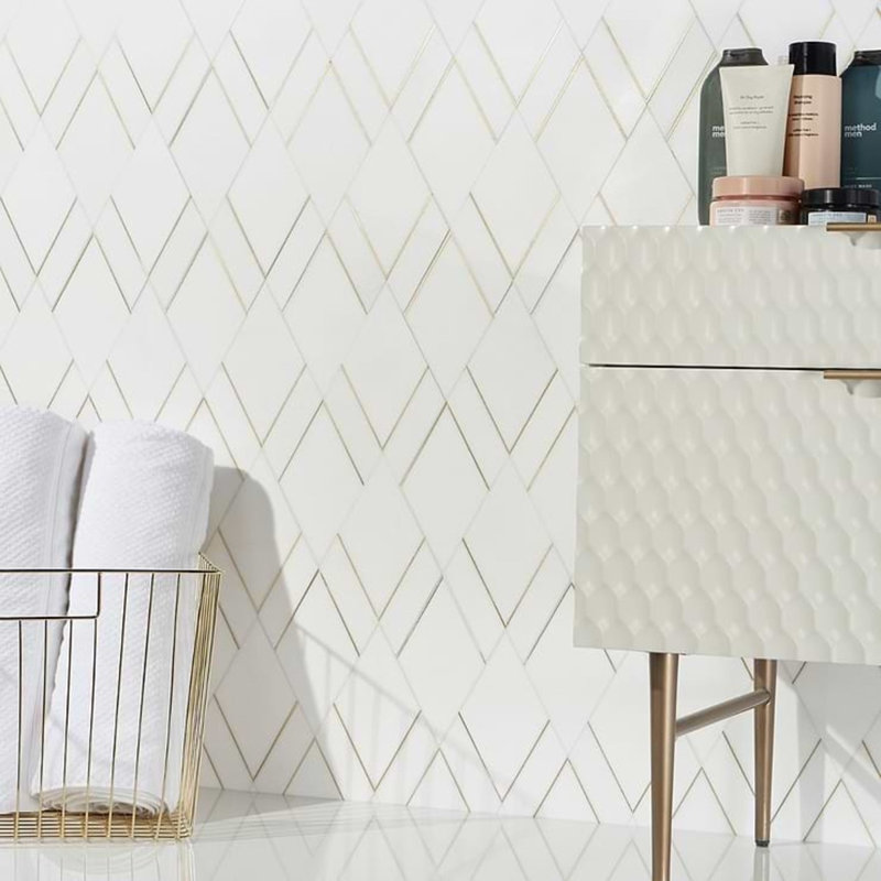 Enver Polished Marble And Brass Mosaic, Thassos/Brass