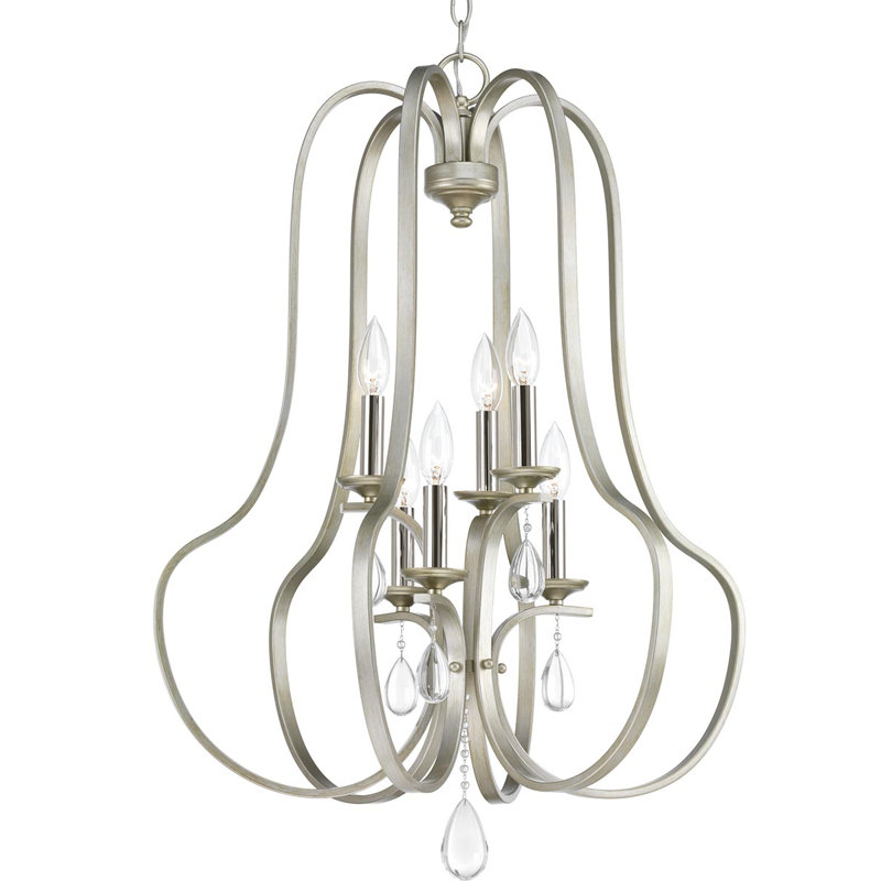 Luminaire suspendu géométrique 6 lumières unique Valeria, Crête argent