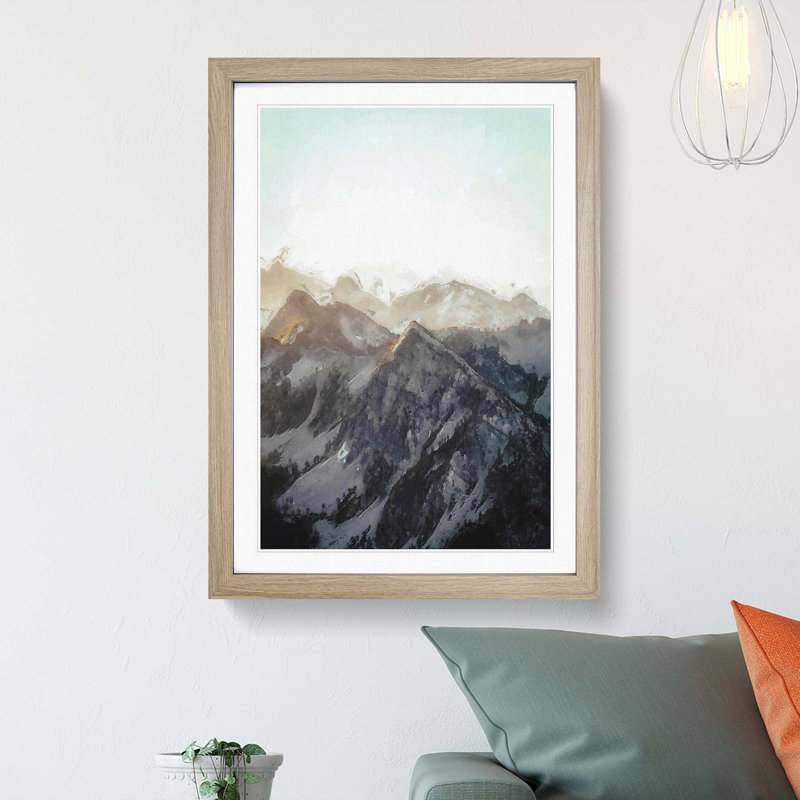 Mountain Range in Abstract - Picture Frame Graphic Art Print, 48cm H x 36cm W x 2cm D, Oak Framed