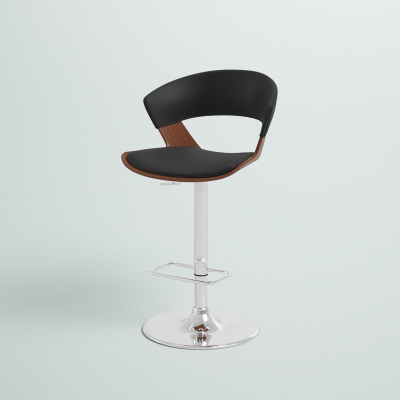 Tabouret de bar Riggleman Mid-Century, Similicuir noir, Chrome