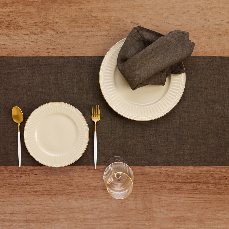 100% Pure Linen Table Runner - Athena, Chambray Brown, 156" x 14"