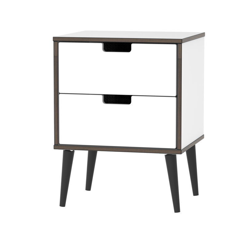 Fully Assembled Fairbury 2 Drawer Bedside Table, Black/White Matt