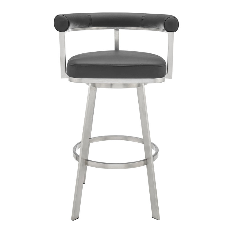 Walnes Modern Industrial Swivel Metal Counter Or Bar Height Barstool With Top Grain Leather Seat, Orange