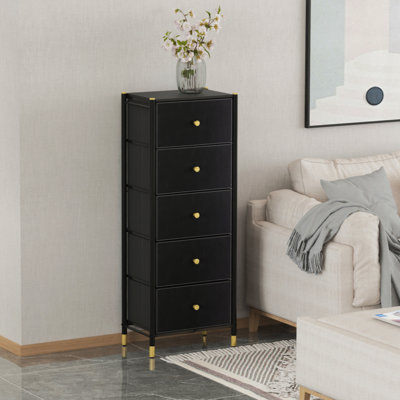 Commode à tiroirs, commode haute avec 5 tiroirs en similicuir, tour de rangement avec bacs en tissu