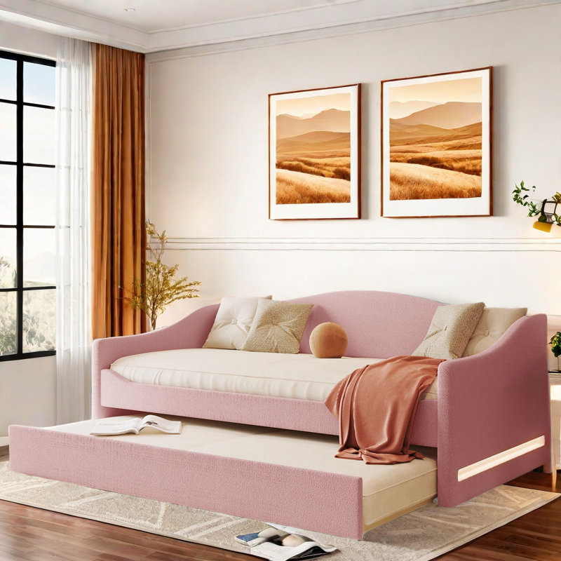 Lit de jour avec lumière DEL et couchette, Rose