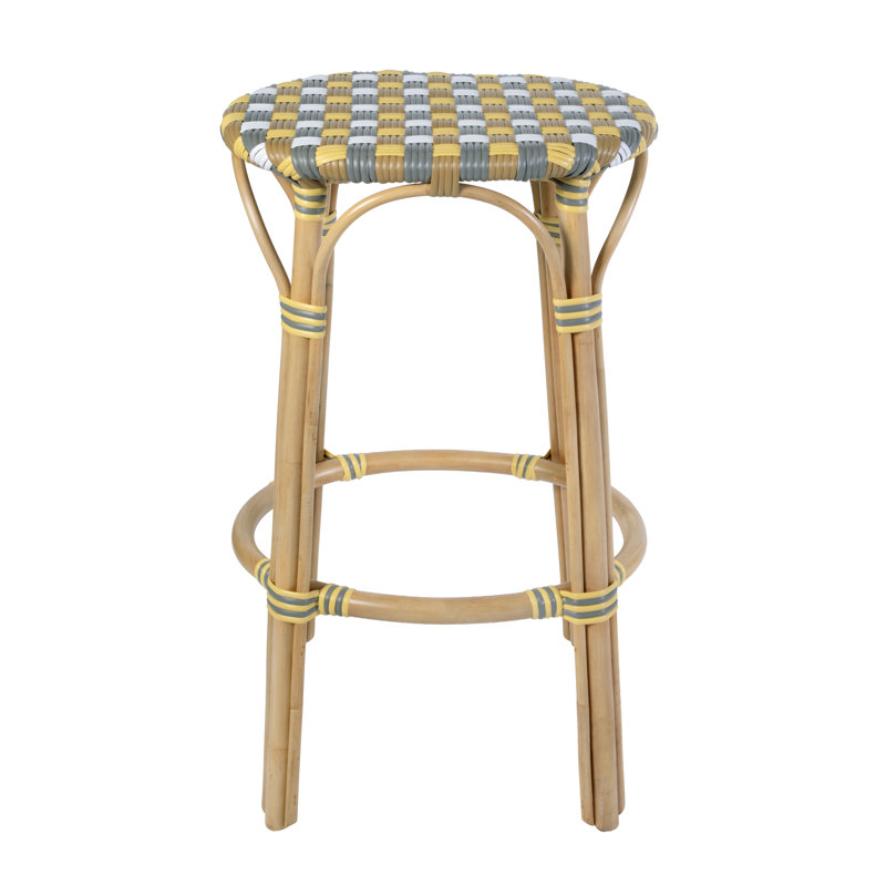 Tabouret de bar ovale en rotin de 30 po de hauteur Ballito, Jaune et brun, 30