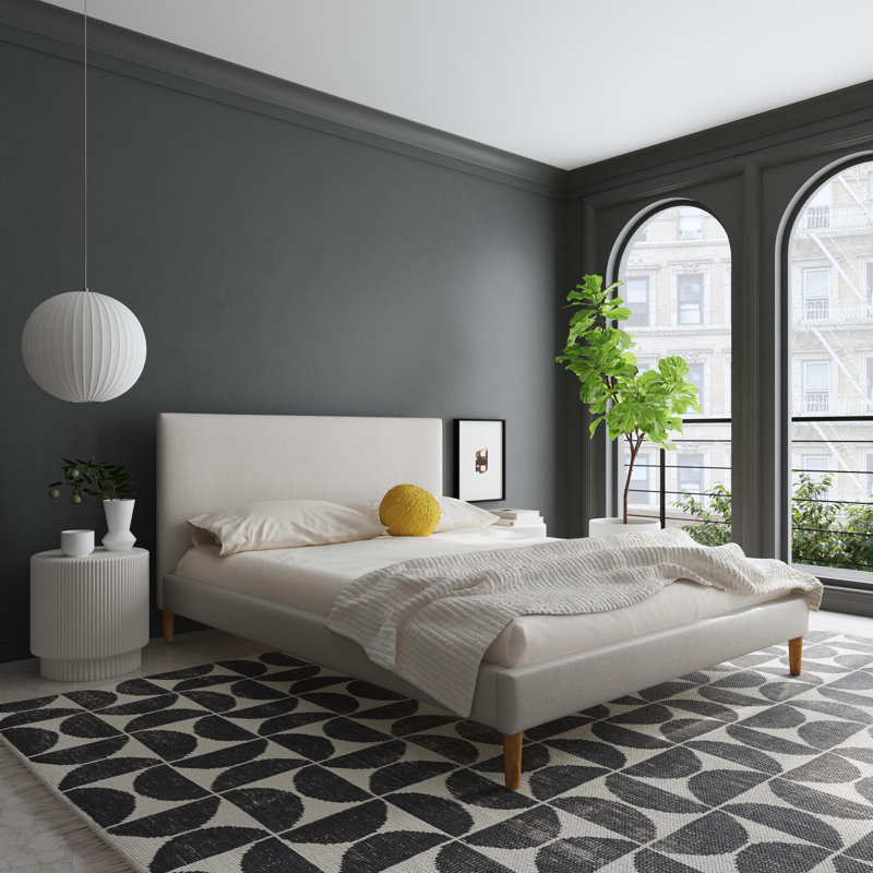 Olivet Platform Bed, Queen, Bella Light Grey Performance Velvet