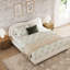 Structure de lit tapissier très grand avec tête de lit courbée, tissu en chenille, lattes en bois, pieds en chêne, aucun sommier tapissier requis, beige-132902515