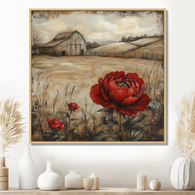 Cruchfield rétro, pivoines rouges par The Barn III - pivoines, art mural