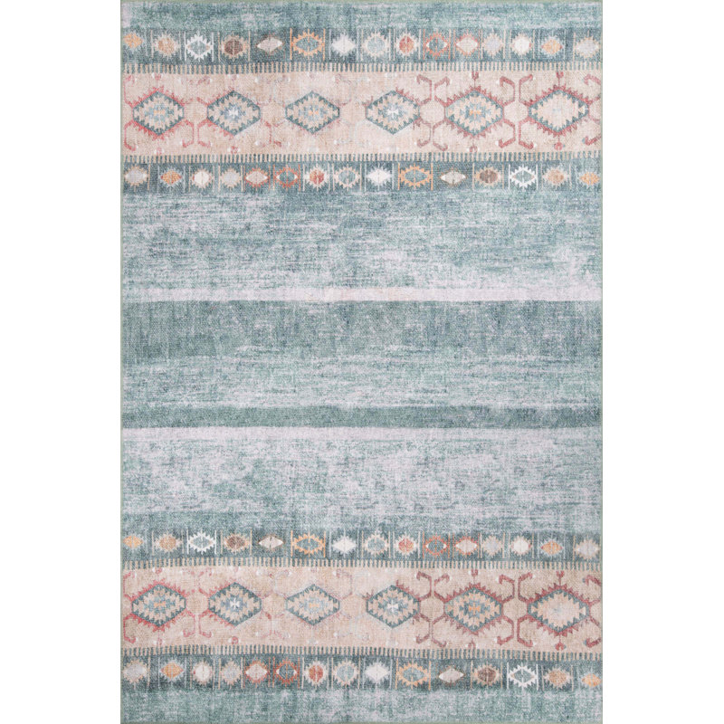 Tapis décoratif décoratif vert Ottilie, Rond 5 pi