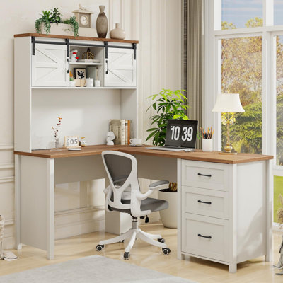 Farmhouse 68" H L Shaped Desk With Hutch