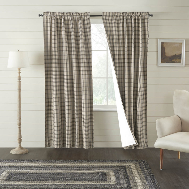  Annie Buffalo Check 100% Cotton Curtain, 40" W x 84" L, Tan