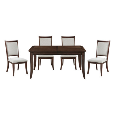Formal Traditional 5pc Dining Set Table and Chairs Separate Extension Cherry Finish with Dark Walnut Inlay Wooden Furniture