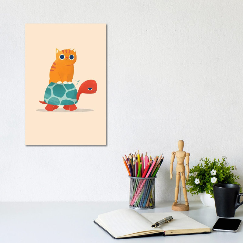 Fat Cat Rides A Turtle by Jay Fleck - Wrapped Canvas Print, 30.48cm H x 20.32cm W x 1.91cm D