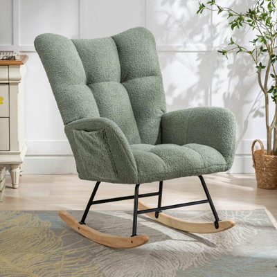 Nursery Rocking Chair Teddy Glider Rocker Accent Chair with High Backrest Armchair and Side Pocket for Living Room, Bedroom, Offices( Green)