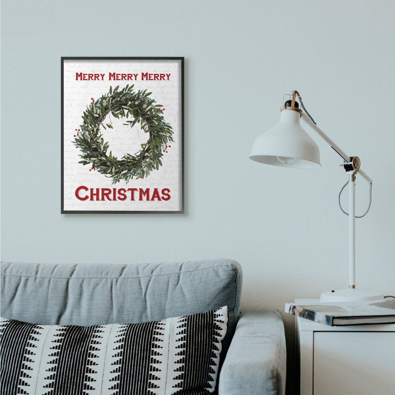 « merry christmas couronne », impression, Giclée encadrée noir minuit, H 30 po x l 24 po