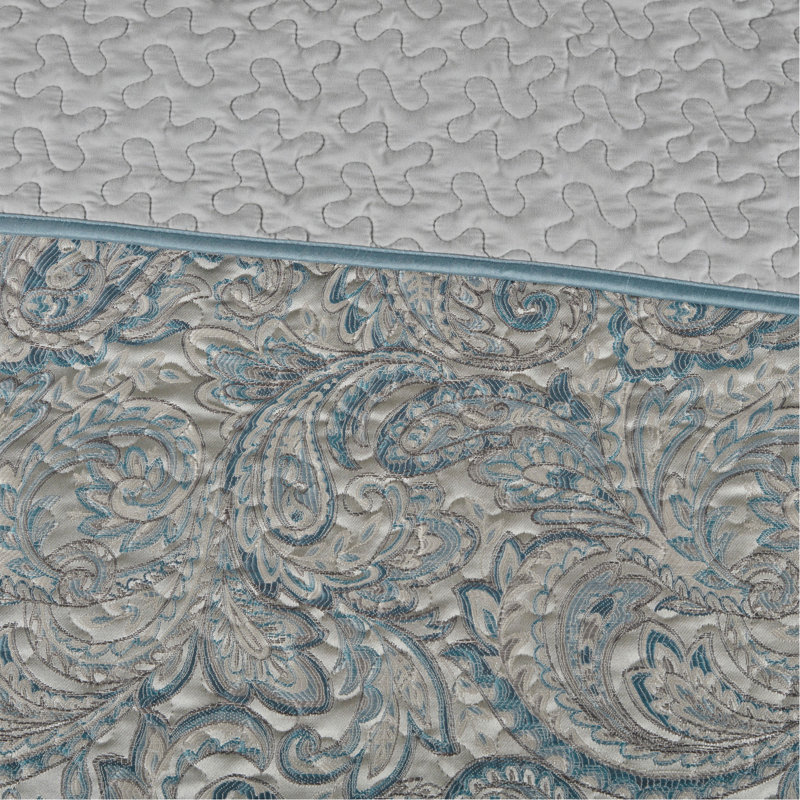 5 Piece Jacquard Bedspread Set with Throw Pillows Teal Queen, Couvre-lit très grand + 4 pièces supplémentaire