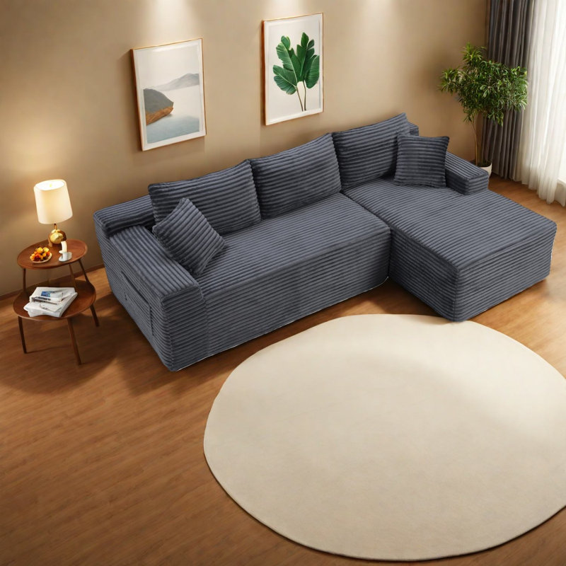 Compression Cloud Sectionals, Corduroy Modern L Shape Sofa For Home