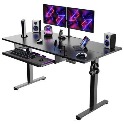 Wasat Height Adjustable Computer Standing Desk with Keyboard Tray For Home Office
