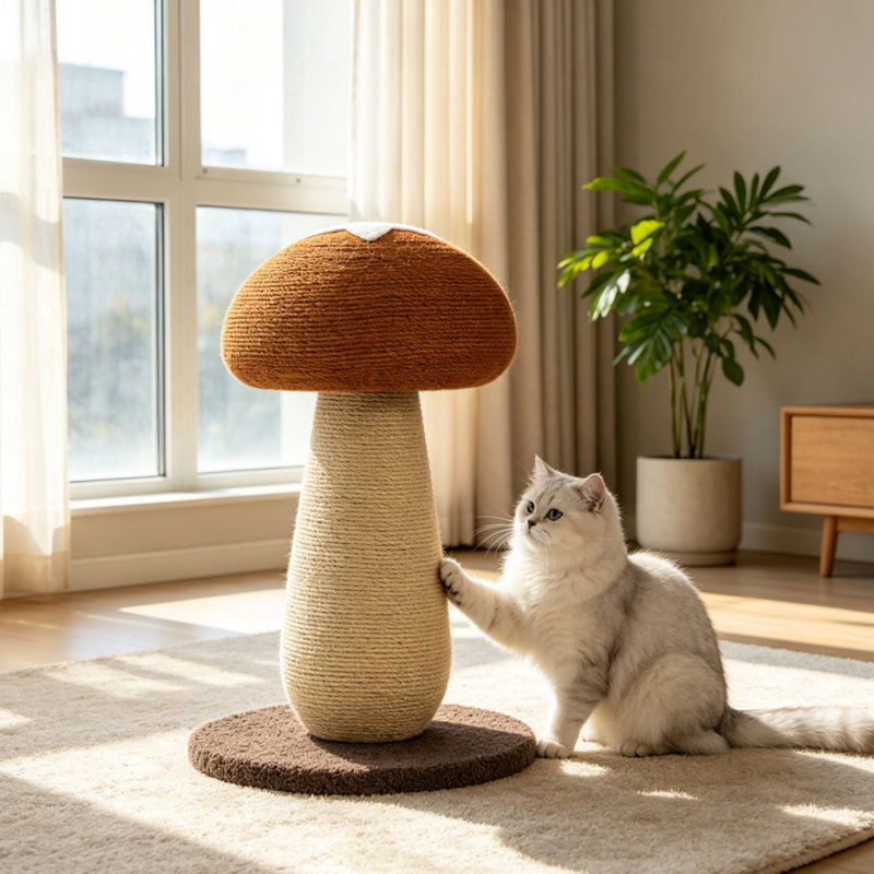 Grattoir en forme de champignon pour chat, tour autoportante en forme de champignon avec surface de corde durable et base stable pour chats d'intérieur