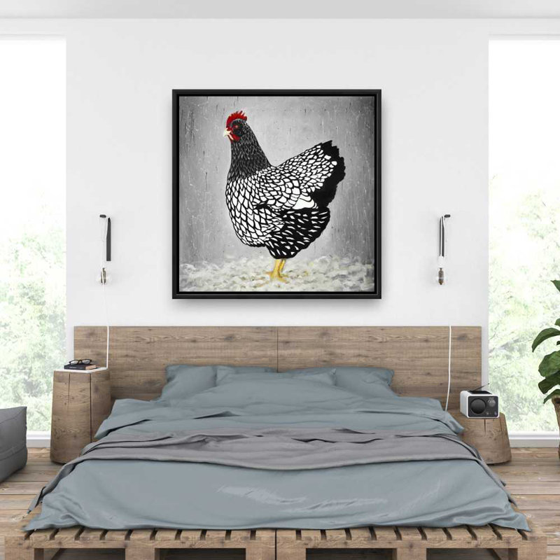 Poule Wyandotte noire et blanche - décor de toile de ferme, H 37,25 po x l 37,25 po
