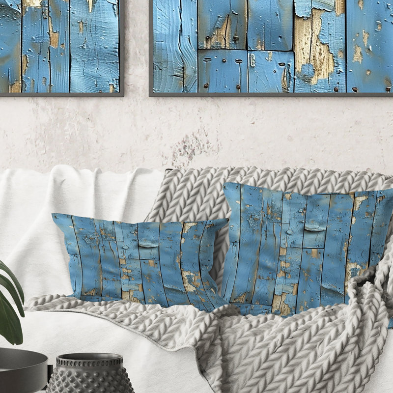 Bois rustique bleu et beige III - Coussin Country, H 12 po x l 20 po, Forme rectangulaire