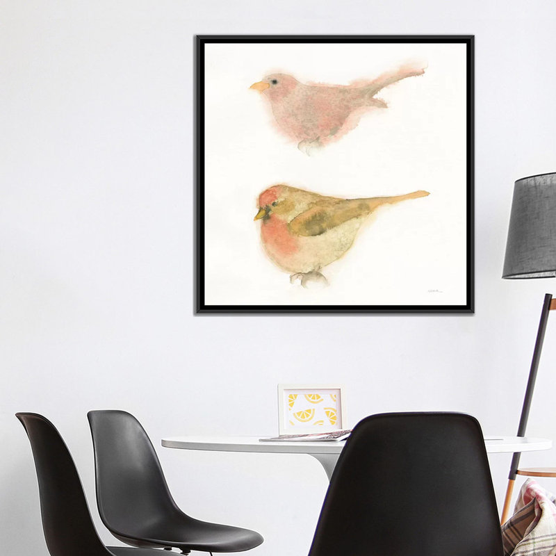 « aquarelle oiseaux ii », impression sur toile, H 18 po x l 18 po x P 1,5 po, Toile avec cadre noir, Pas de tapis