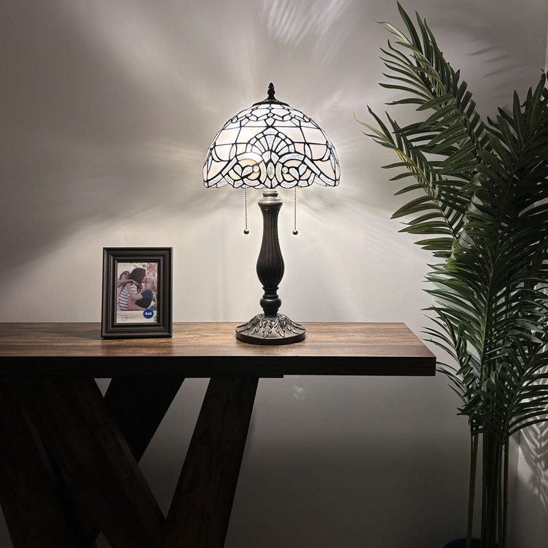 Cortlandt Tiffany Table Lamp White Stained Glass Baroque Style Lavender LED Bulbs Included 22"H*12"W*12"D