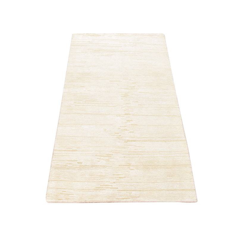 Tapis de couloir oriental court 2 pi 6 po x 4 pi 8 po en laine texturée oxydée blanche moderne noué à la main