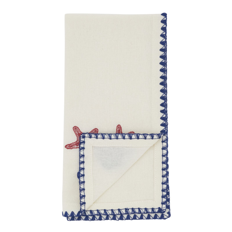 Coastal Motif Cotton Decorative Napkins (Set of 4) – Embroidered Marine Detail for Dining and Entertaining, 18"x18"