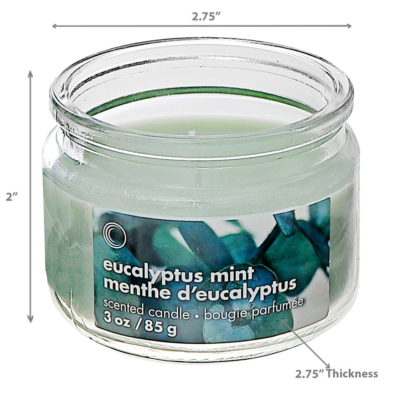 Pot en verre parfumé 3 oz avec couvercle menthe d'eucalyptus - ensemble de 4