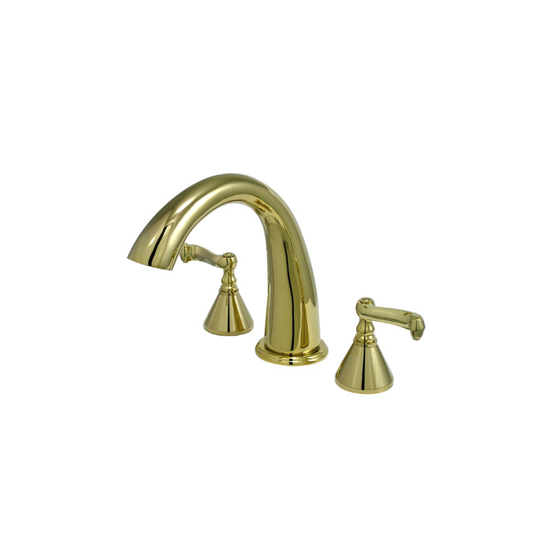 Double Handle Deck Mounted Roman Tub Faucet, Polished Brass